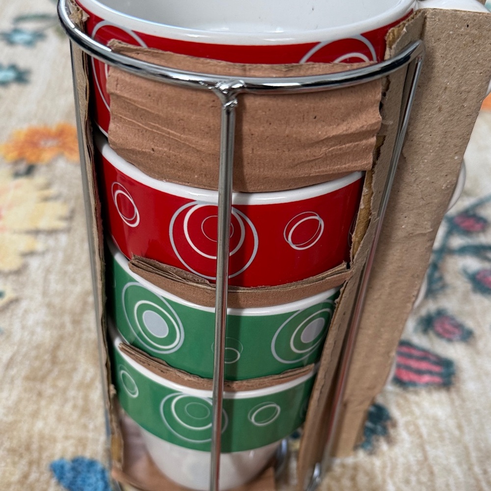 Avon Red and Green Ceramic Mug Set with Stand